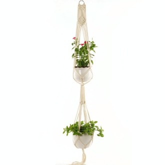 Double-deck O Type Macrame Hanging Flower Pots Decoration Indoor Outdoor Braided Rope Hanging Planter Plant Holder