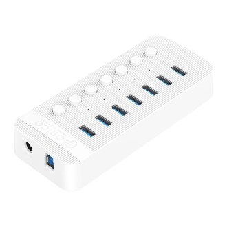 ORICO CT2U3-7AB-WH 7 In 1 Plastic Stripes Multi-Port USB HUB with Individual Switches, US Plug(White)