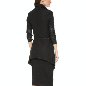 Splicing Sleeves Bandwidth Loose Collar Woolen Coat (Color:Black Size:L)