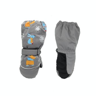 Children Sartoon Deer Rabbit Print Pattern Long Sleeves Windproof and Waterproof Ski Gloves, Size:One Size(Gray)