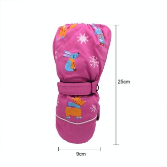 Children Sartoon Deer Rabbit Print Pattern Long Sleeves Windproof and Waterproof Ski Gloves, Size:One Size(Gray)