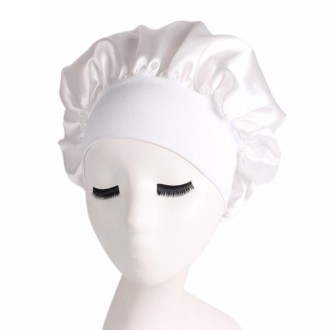 2 PCS TJM-301 Night Cap With Wide Brim And Elasticity Headband Ladies Chemotherapy Cap Hair Care Hat, Size: M 56-58cm(White)