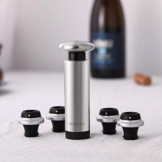 Original Xiaomi Youpin CircleJoy Stainless Steel Red Wine Preservation Stopper Set, Style: 4 Stoppers in One Pump