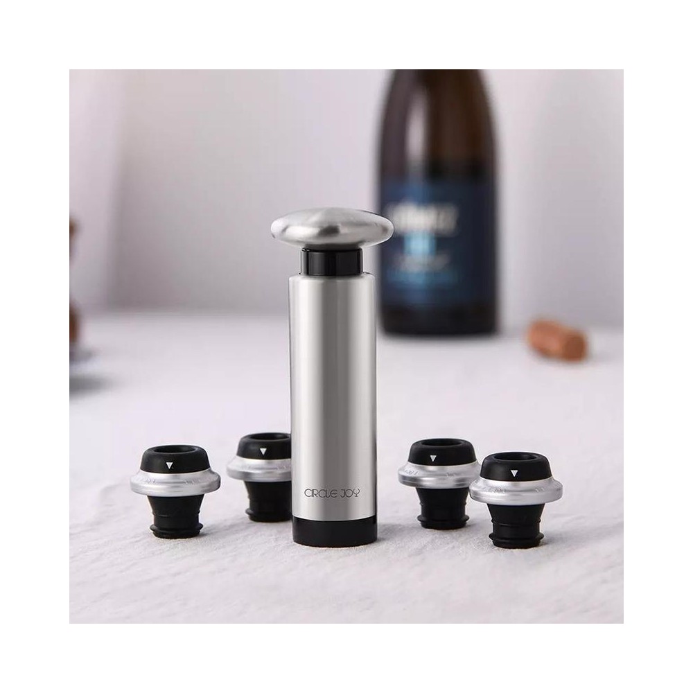 Original Xiaomi Youpin CircleJoy Stainless Steel Red Wine Preservation Stopper Set, Style: 4 Stoppers in One Pump