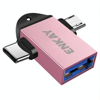 ENKAY ENK-AT112 2 in 1 Type-C + Micro USB to USB 3.0 Aluminium Alloy OTG Adapter(Pink)