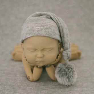 Newborn Photography Clothing Baby Photography Fur Ball Knitted Long Tail Hat(Grey)