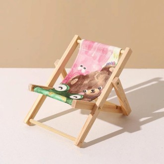 Wooden Craft Mini Desktop Ornament Photography Toys Beach Chair Phone Holder, Style: Bear