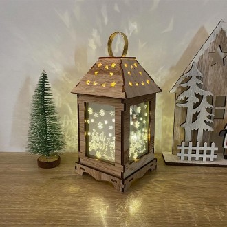 Wooden Christmas Decoration Wind Lantern LED Luminous Ornaments Portable Lantern Holiday Lights, Size:S(B)