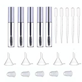 5PCS 12ml Empty Mascara Tube With Eyelash Wand + 5pcs Funnels And Transfer Pipettes Set For Castor Oil DIY Container Set