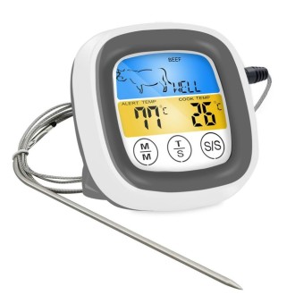 Kitchen Food Digital Display Touch Field Barbecue Thermometer Gray with White Box