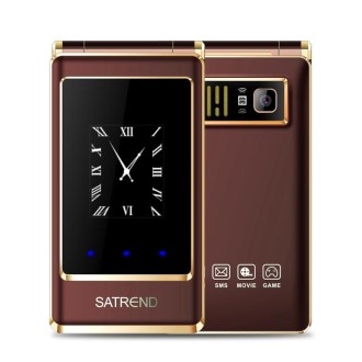 SATREND A15-M Dual-screen Flip Elder Phone, 3.0 inch + 1.77 inch, MTK6261D, Support FM, Network: 2G, Big Keys, Dual SIM(Coffee)