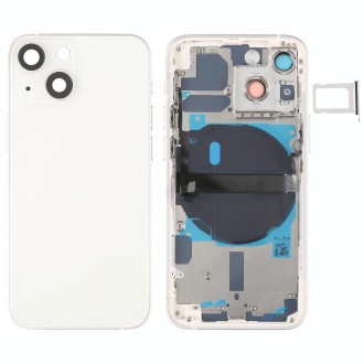 For iPhone 13 mini Battery Back Cover with Side Keys & Card Tray & Power + Volume Flex Cable & Wireless Charging Module(White)