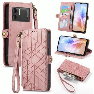 For DOOGEE X98 Pro / X98 Geometric Zipper Wallet Side Buckle Leather Phone Case(Pink)