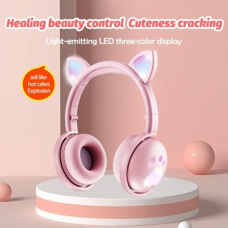 BK9 HiFi 7.1 Surround Sound Cat Claw Luminous Cat Ear Bluetooth Gaming Headset with Mic(Red)