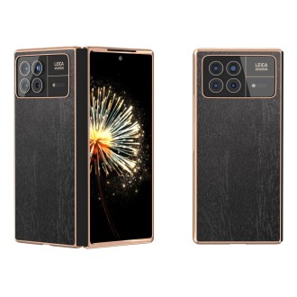 For Xiaomi Mix Fold 3 Nano Plating Wood Texture PU Phone Case(Black)