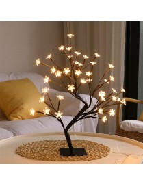 24 Lights Cherry Tree Lamp Table Lamp Room Layout Decoration Creative Bedside Night Light Gift, Style:Bauhinia Black Tree