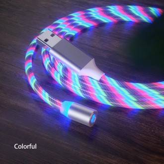 3 in 1 USB to 8 Pin + Type-C / USB-C + Micro USB Magnetic Absorption Colorful Streamer Charging Cable, Length: 1m(Color Light)