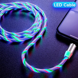 3 in 1 USB to 8 Pin + Type-C / USB-C + Micro USB Magnetic Absorption Colorful Streamer Charging Cable, Length: 1m(Color Light)