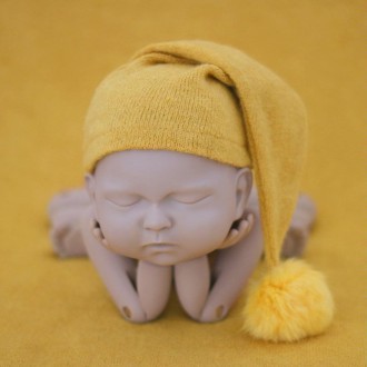 Newborn Photography Clothing Baby Photography Fur Ball Knitted Long Tail Hat(Yellow)