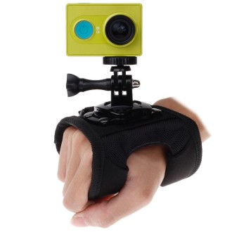 360 Degree Rotation Glove Style Strap Mount Wrist Strap Palm Holder with Screw and Adapter for Xiaomi Yi Sport Camera / GoPro He