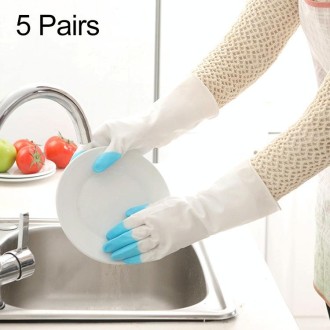 5 Pairs Sale Shark Housework Cleaning PVC Latex Gloves Waterproof Thicken Laundry Washing Gloves (Blue)