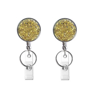 2pcs  Diamond Glitter Sequins Retractable Pull Badge Reel Name Tag Card Badge Holder(Gold)