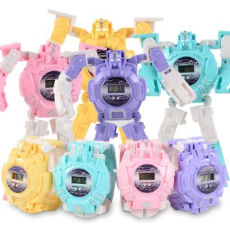 3 PCS Children Electronic Watch Cartoon Deformation Robot Toy Watch(Purple)