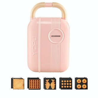 6 In 1 YIDPU Multifunctional Family Breakfast Maker Light Diet Sandwich Waffle Baker, CN Plug(Pink)