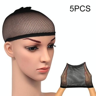 5 PCS High Elastic Silk Socks Fake Hair Net Wig Liner Caps Snood Mesh, A(Black)