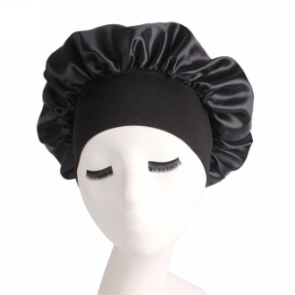 2 PCS TJM-301 Night Cap With Wide Brim And Elasticity Headband Ladies Chemotherapy Cap Hair Care Hat, Size: M 56-58cm(Black)