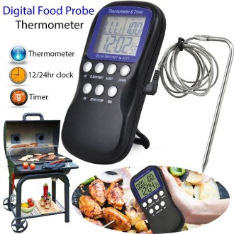 Digital Food Probe Oven Electronic Thermometer Timer Temperature Sensor