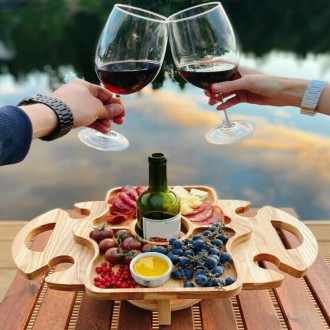 Outdoor Picnic Table Wooden Foldable Wine Rack(Wood Color)