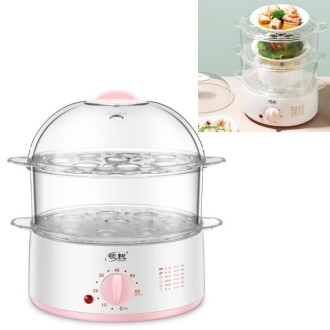 LINGRUI Timer Mini Multi-Function Egg Cooker Automatic Power Off Home Breakfast Machine, CN Plug, Specification:Double Layers(Pi