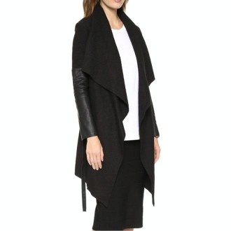 Splicing Sleeves Bandwidth Loose Collar Woolen Coat (Color:Black Size:XXL)