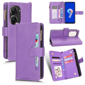 For ASUS Zenfone 10 / 9 Litchi Texture Zipper Leather Phone Case(Purple)