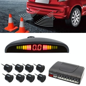 PZ-300-8 Car Parking Reversing Buzzer LED Monitor Parking Alarm Assistance System with 4*7m Front Sensors and 4*2.5m Rear Sensor