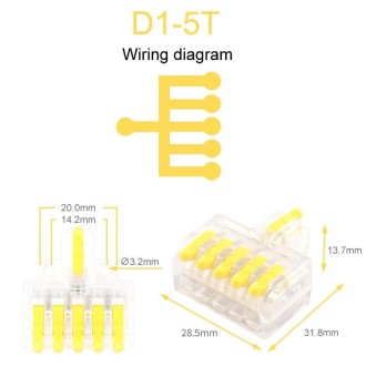 D1-5T Push Type Mini Wire Connection Splitter Quick Connect Terminal Block(Yellow)