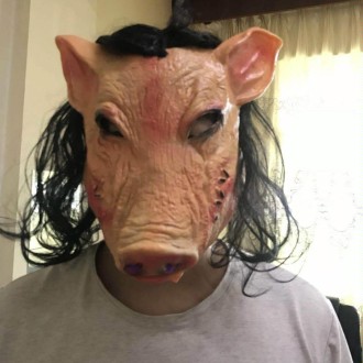 Halloween Mask Latex Pig Head Cap Halloween Festival Party Fancy Pig Face Masquerade Masks with Hair