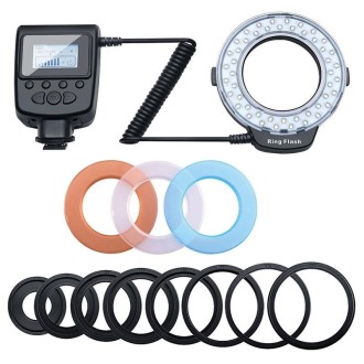 HD-130 Macro LED Ring Flash Light with 8 Different Sizes Adapter Ring (40.5 / 52 / 55 / 58 / 62 / 67 / 72 / 77mm)  & 3 x Color D
