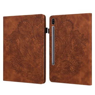 For Samsung Galaxy Tab S6 T860 Peacock Embossed Pattern Leather Tablet Case(Brown)