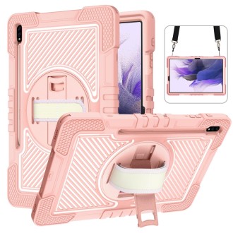 For Samsung Galaxy Tab S7 FE T730 / T735 / Tab S7+ T970 / T975 360 Degree Rotation Contrast Color Shockproof Silicone + PC Case 