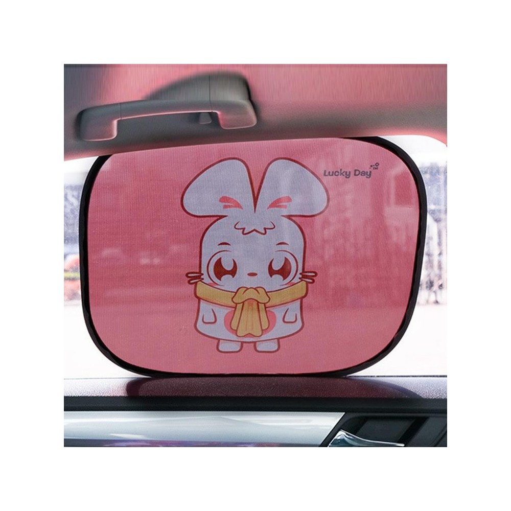 N978 2 Sets Summer Cartoon Car Electrostatic Adsorption Side Window Shade Sticker(One Pair  Bunny)