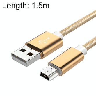 5 PCS Mini USB to USB A Woven Data / Charge Cable for MP3, Camera, Car DVR, Length:1.5m(Gold)