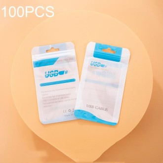 100 PCS Data Cable Packaging Bag Plastic Sealing Bag, Size:8x14cm(Blue)