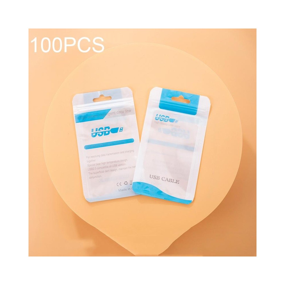 100 PCS Data Cable Packaging Bag Plastic Sealing Bag, Size:8x14cm(Blue)