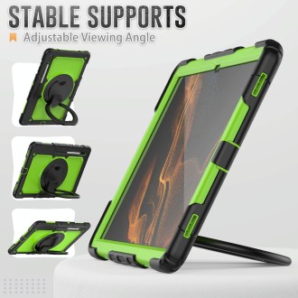 For Samsung Galaxy Tab S8 Ultra Shoulder Strap Silicone + PC Tablet Case(Yellow Green)