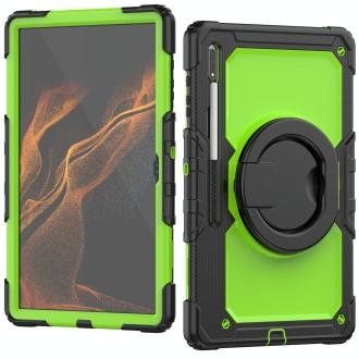 For Samsung Galaxy Tab S8 Ultra Shoulder Strap Silicone + PC Tablet Case(Yellow Green)