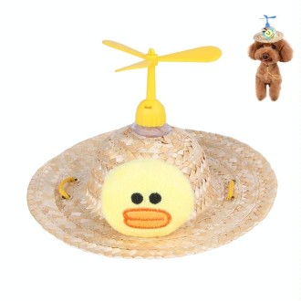 Pet Bamboo Dragonfly Straw Hat Headdress Cat Dog Decoration, Size: M(Yellow Duck)