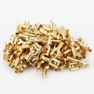 100 PCS 6.3mm Cable Spade Plug Connector Gold Plated Copper Cable Terminal DIY Terminal Connectors