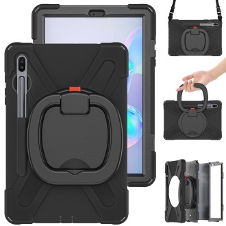 For Samsung Galaxy Tab S6 T860 Silicone + PC Protective Case with Holder & Shoulder Strap(Black)